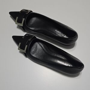Cipriano Black Metal Buckle Pointed Toe Flats